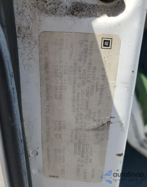 1994 Chevrolet G30 from USA, damaged, VIN 1GCGG39K6RF158479